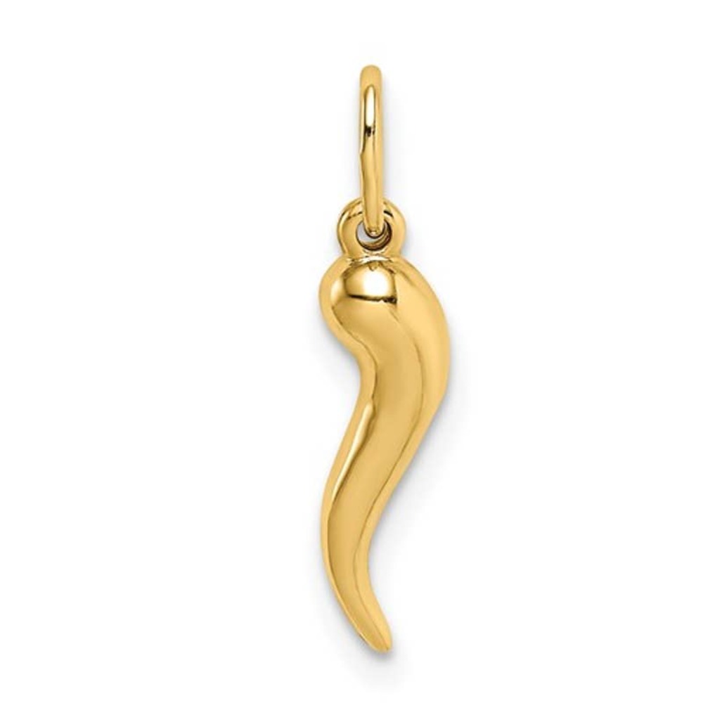 Real 10K Yellow Gold Italian Horn Pendant Charm